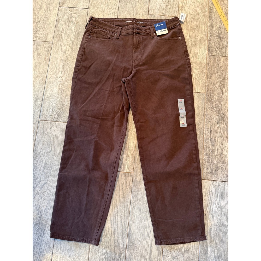 Old Navy O.G. Loose Jeans Plus size 14 Brown High Rise Earthen Denim Pants NWT